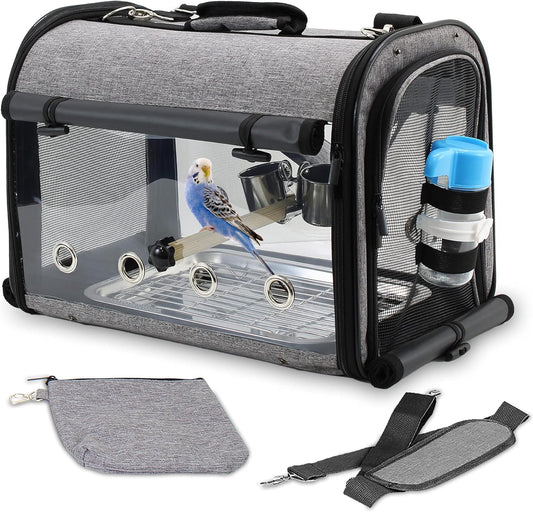 Bird Carrier Bag Bird Travel Cage with Stand, Lightweight Backpack for Parrot, Portable Bird Travel Bag, Pet Transparent Breathable Travel Cage