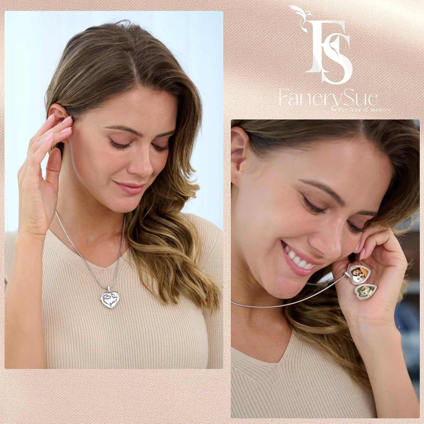 Fanery Sue Personalized Customized Pet Locket Necklace, Heart Lockets Picture Necklaces Dog Memorial Gifts Cat Sympathy for Women Men