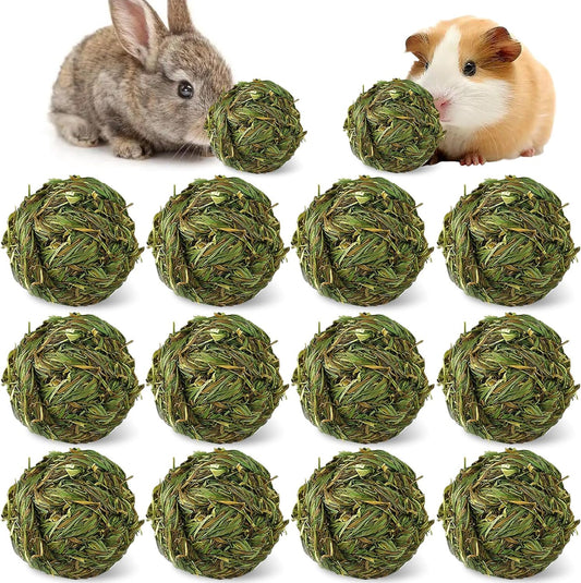 Hamiledyi 12 Pcs Rabbit Chew Ball Timothy Grass Ball Small Animal Activity Play Chew Toys Teeth Grinding for Bunny Rabbits Hamster Guinea Pigs Gerbils Chinchillas