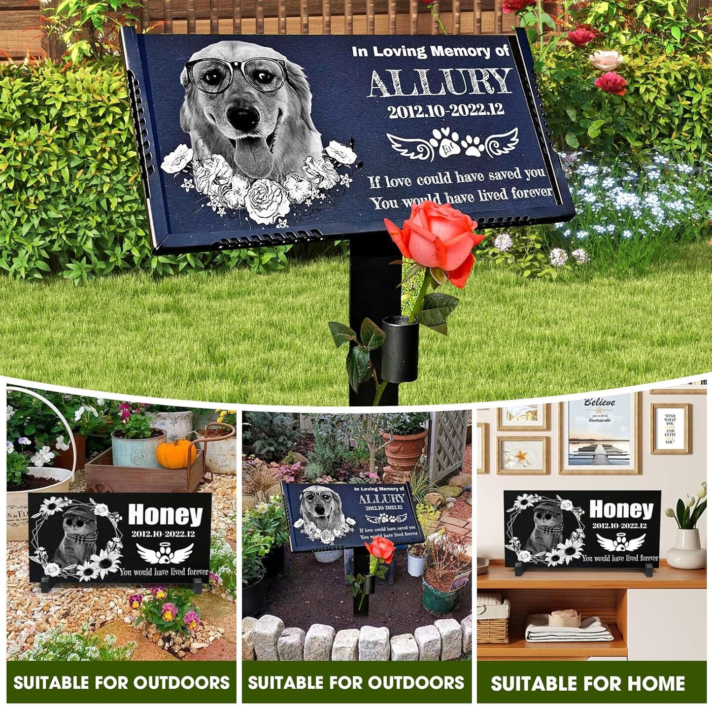 Pet Headstones for Dogs Personalized,Dogs Headstones, Cat Tombstone Outdoor,Black Granite Memorial Garden Stone Customized Gravestone Markers, Dog Gravestone Markers Gifts (pet 1)