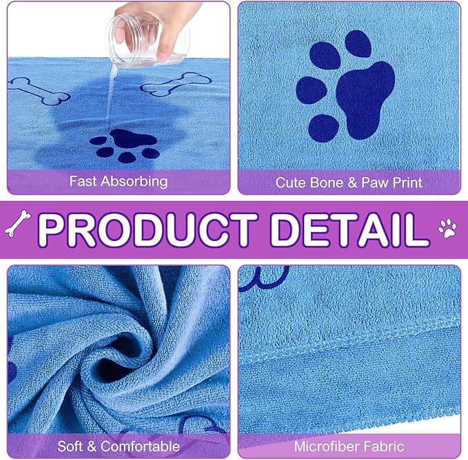 Chumia 8 Pcs Dog Towels for Drying Dogs Cats Pet Towels Bulk Puppy Microfiber Quick Drying Paw Bath Bathing Supplies Absorbent for Medium Pets(Classic Color,55 x 28 Inch)