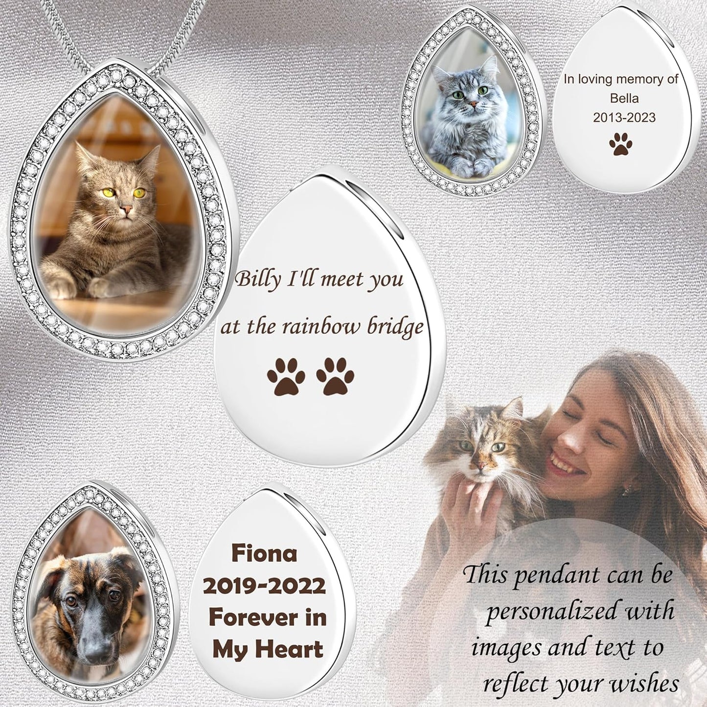 Fanery Sue Personalized Pet Ashes Necklace for Dog Cat Custom Photo&Text Pet Loss Sympathy Gift Cremation Jewelry