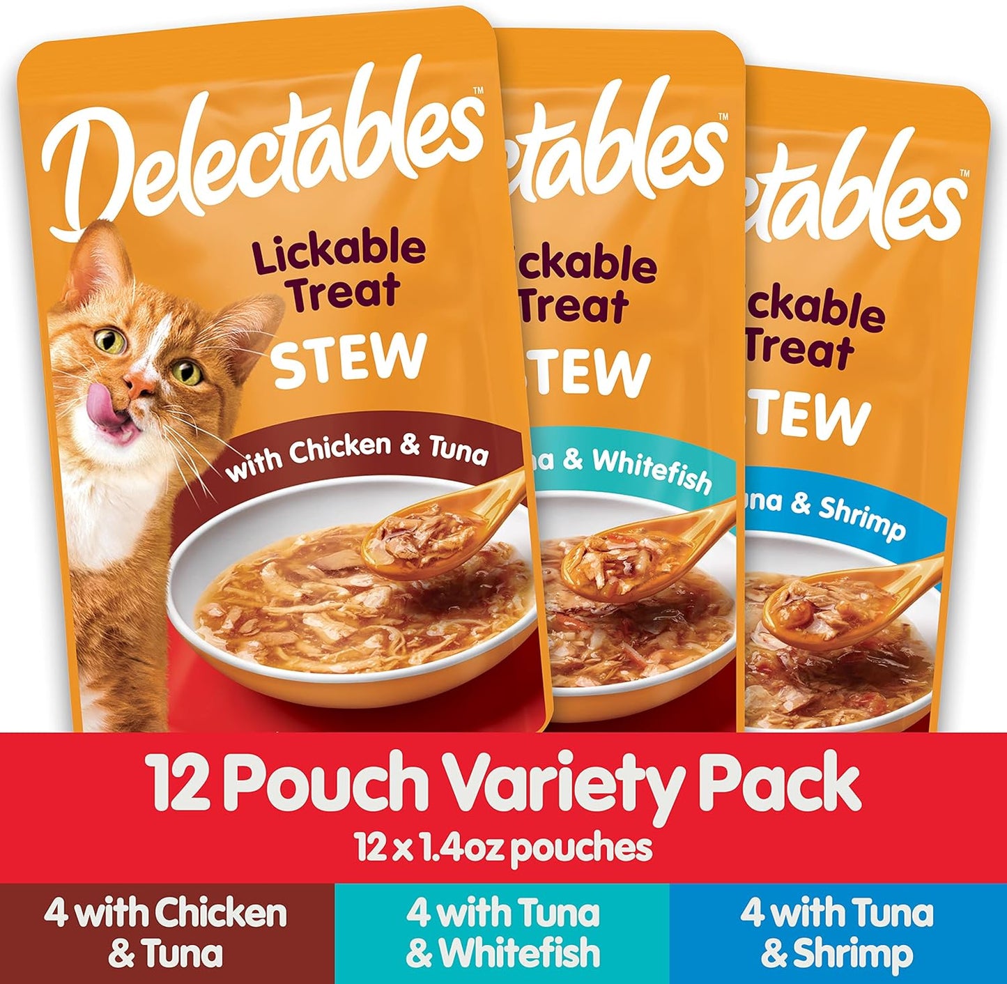 Hartz Delectables Stew Lickable Wet Cat Treats for Adult & Senior Cats, Variety Pack, 1.4 Ounce (Pack of 12)