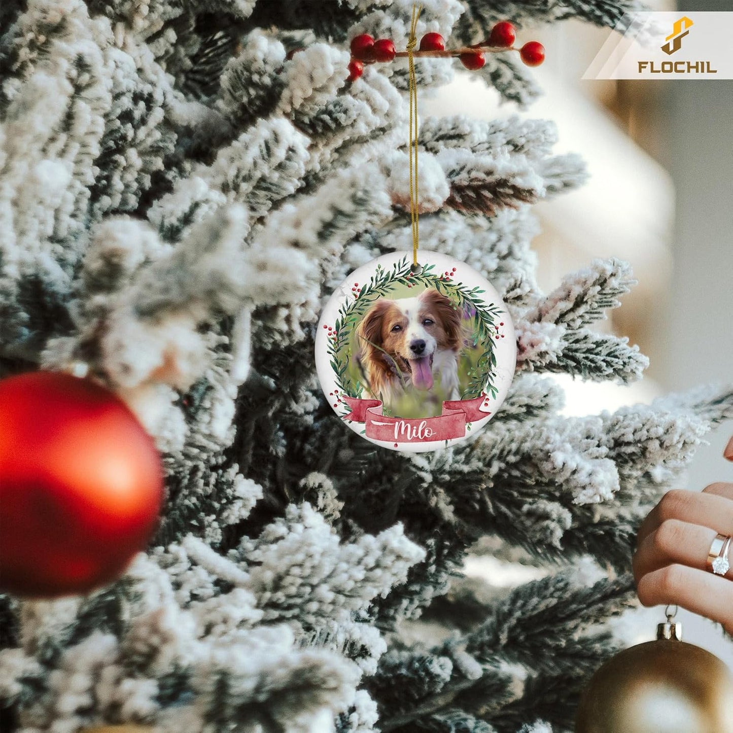 FLOCHIL Personalized Dog Christmas Ornaments, Custom Photo Name for Christmas Trees, Dog First Christmas Ornaments, Best Gifts for Pet Lovers