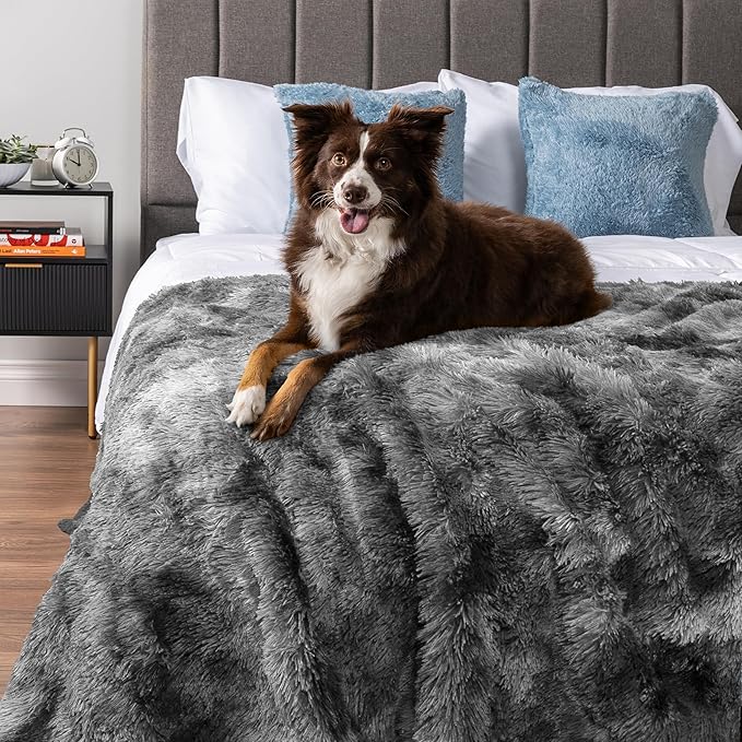 PetAmi Waterproof Dog Blanket for Large Dog, Calming Pet Blanket Bed Couch Cover Protector, Washable Sherpa Faux Fur Throw for Sofa Furniture Protection, Soft Fluffy 60x80 Tie-Dye Gray