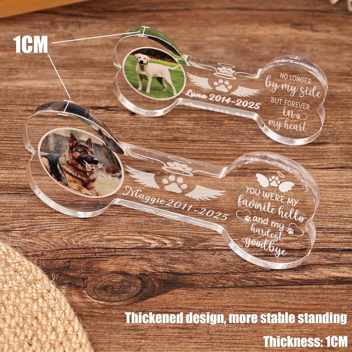 Personalized Photo Pet Memorial Gift, Custom Memorial Gifts for Loss of Dog, Dog Memorial Ornament, Pet Sympathy Gift, Bone Shape Acrylic Keepsake for Dog Puppy. (5")