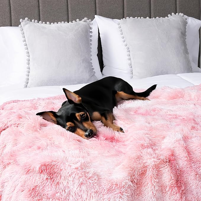 PetAmi Waterproof Dog Blanket for Large Dog, Calming Pet Blanket Bed Couch Cover Protector, Washable Sherpa Faux Fur Throw for Sofa Furniture Protection, Soft Fluffy 60x80 Tie-Dye Pink