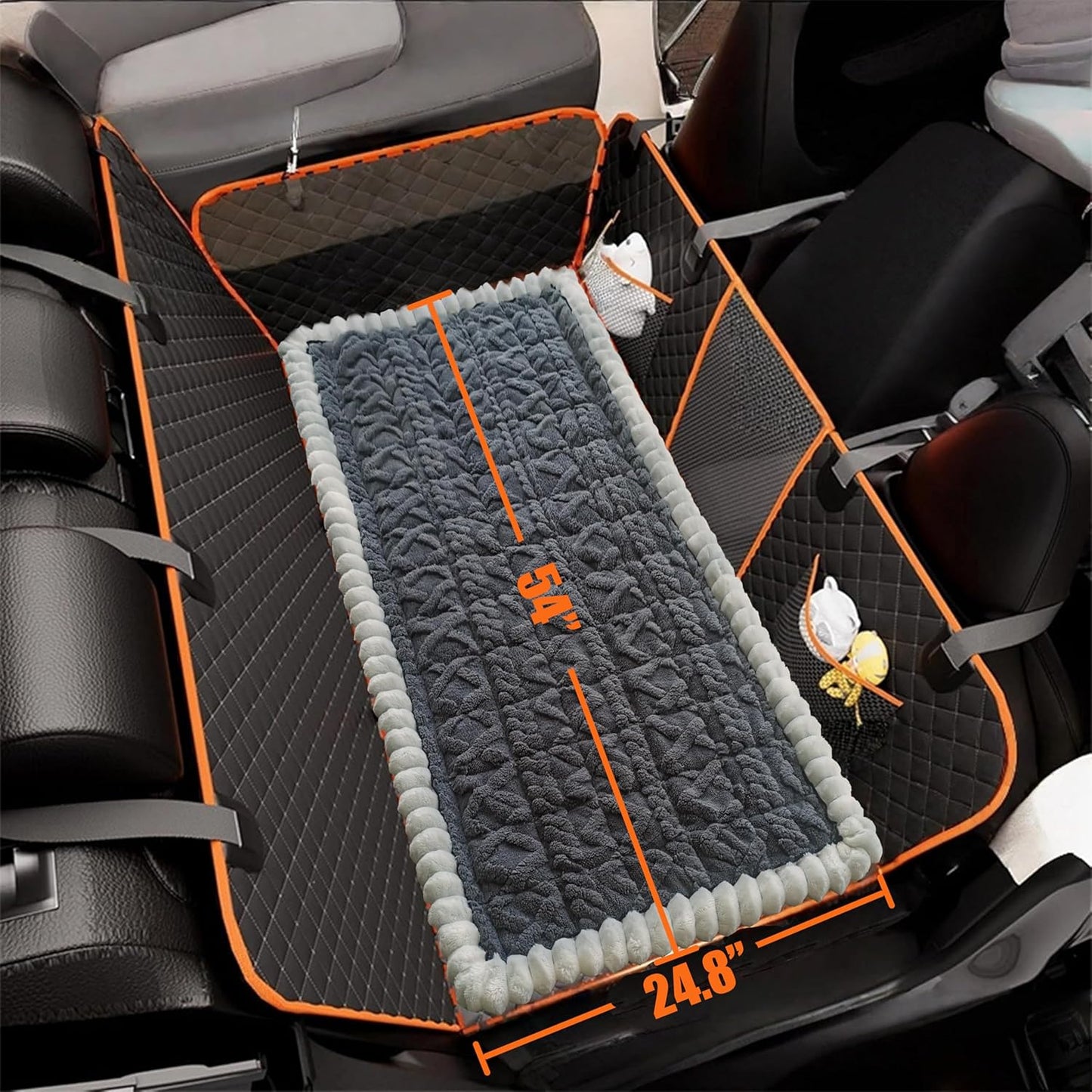 Dog Car Seat Cover for Back Seat, Big Dog Bed for Car, Suitable for Back Seat Extender for Dogs，Backseat Pet Bed Mat，Non-Slip Travel Pet Mat (White Dark Gray, 24.8"x54")