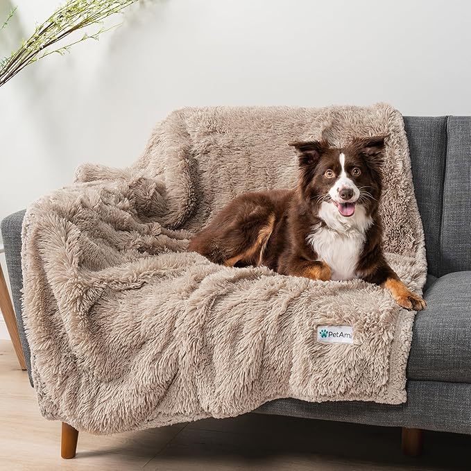 PetAmi Waterproof Dog Blanket for Large Dog, Queen Size Calming Pet Blanket Couch Cover Protector, Sherpa Faux Fur Cat Throw for Sofa Furniture Bed, Soft Fluffy XL, 90x90 Taupe