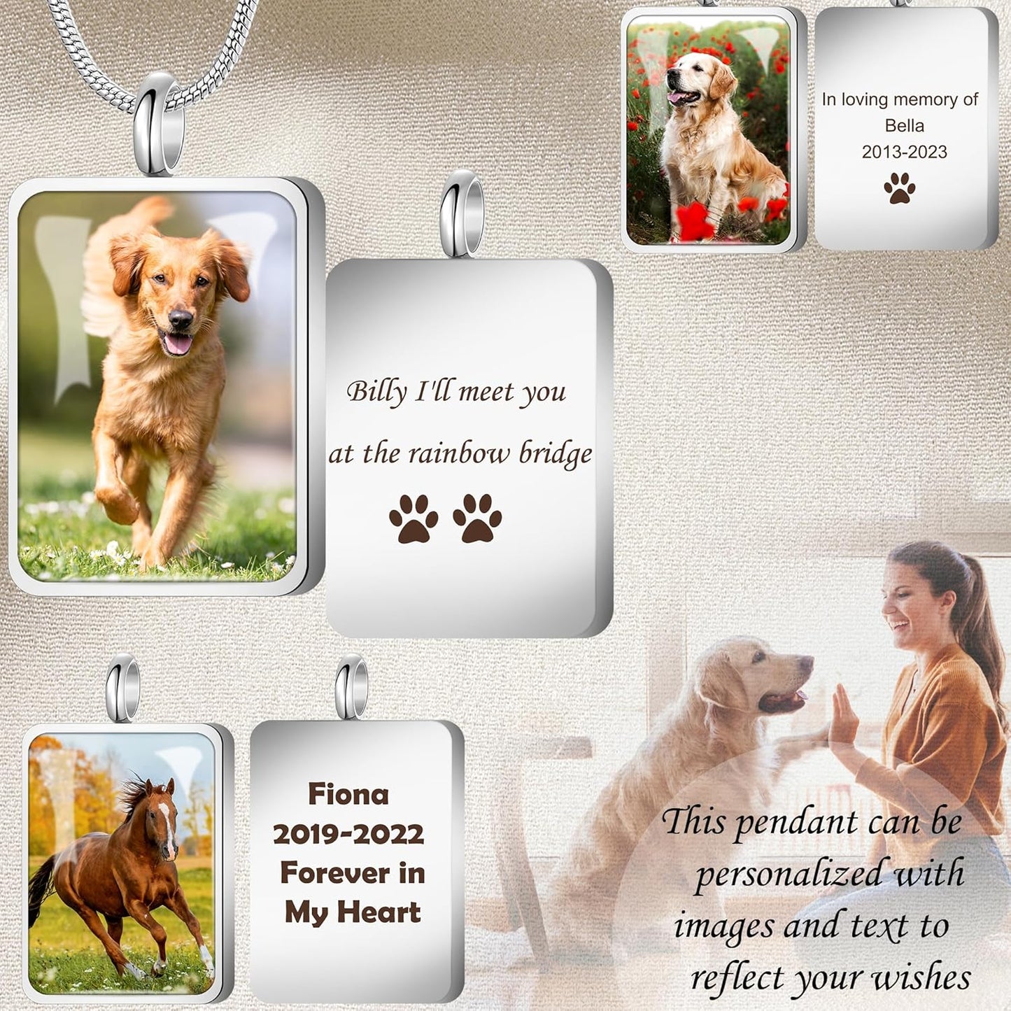 Fanery Sue Pet Ashes Necklace Cremation Jewelry Personalized Picture&Quote Memorial Gifts for Loss of Dog/Cat Urn Necklaces Pets Loss Sympathy Gift Keepsake for Women