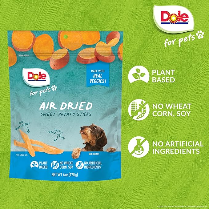 Dole for Pets Air Dried Sweet Potato Dog Treats, 6oz |Made with Real Sweet Potato, Single Ingredient, Limited Ingredient Dog Treats, No Wheat, Corn, Soy, Artificial Flavors, Colors, or Preservatives