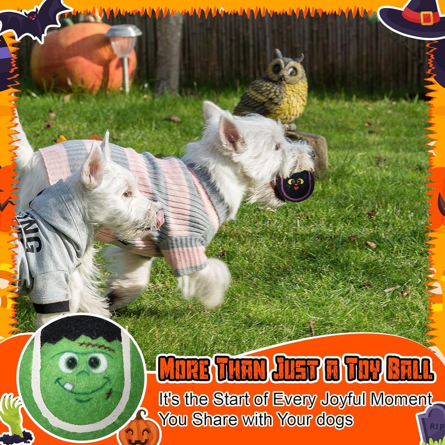 Civaner 6 Pcs Halloween Dog Toys Bulk, 2.5 Inch Squeaky Tennis Balls for Small Medium Large Dogs Pets Puppy Chew Teething Toy Interactive Training Gifts Xmas Stocking Stuffers