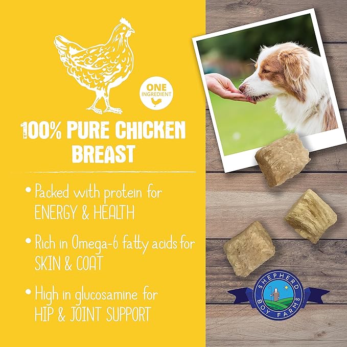 Freeze Dried Dog and Cat Treats, Chicken Breast, All Natural Freeze-Dried Dog Treat & Snacks, Made in USA, High in Protein, Nutrition of Raw Food, Single Ingredient, 3oz