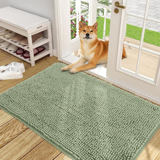 OLANLY Dog Door Mat for Muddy Paws 48x30, Absorbs Moisture and Dirt, Absorbent Non-Slip Washable Doormat, Quick Dry Chenille Mud Mat for Dogs, Entry Indoor Entryway Carpet for Inside Floor, Sage Green