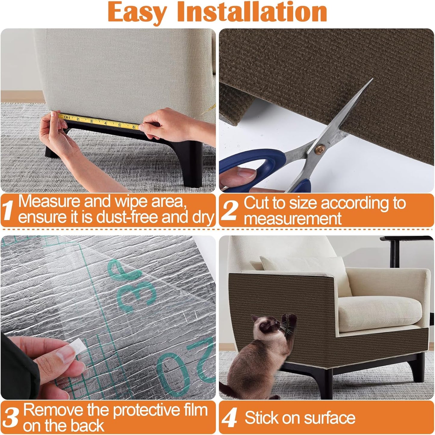 Cat Scratch Furniture Protector - 78.7" x 17" Trimmable Self-Adhesive Cats Claws Scratch Pads, DIY Cat Climbing Couch Protector for Scratch Post Cat Tree Replacement Indoor (Brown)