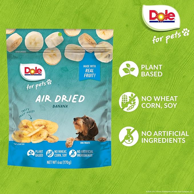 Dole for Pets Air Dried Banana Dog Treats, 6oz |Made with Real Banana, Single Ingredient, Limited Ingredient Dog Treats, No Wheat, Corn, Soy, Artificial Flavors, Colors, or Preservatives