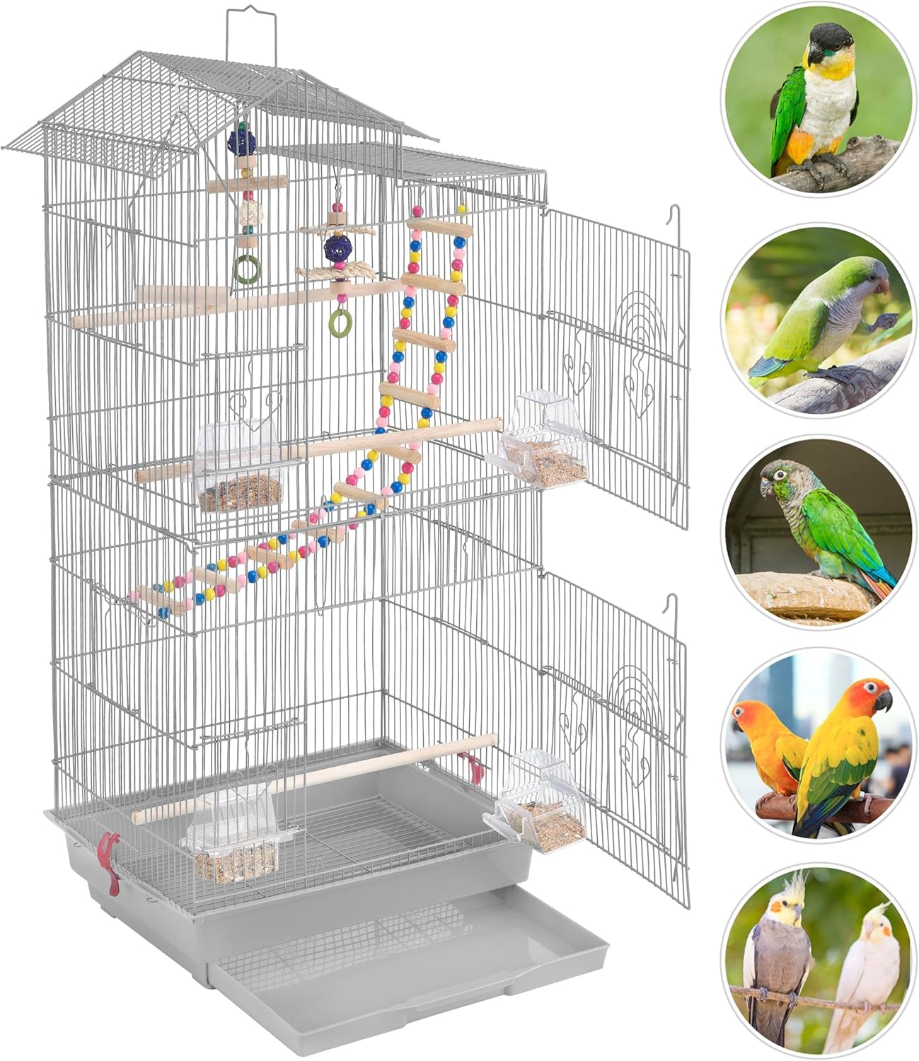 Yaheetech 39inch Iron Roof Top Bird Cage Parakeet Cage Parrot Cage for Small Birds Canary Budgie Cockatiel Lovebirds with Swing & Ladder