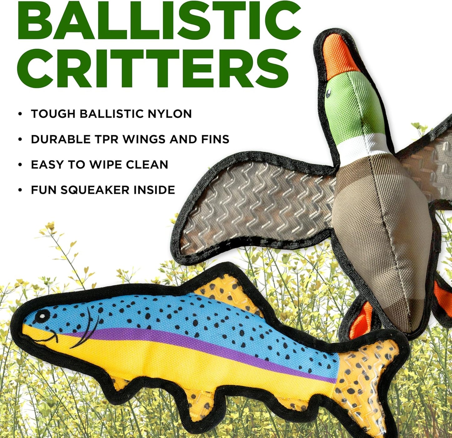 Dog Toys | Plush Toy Duck & Trout Fish Stuffed Animal for Dogs, Value 2-Pack | Outdoor Toy - Easy to Clean and Made from Non Toxic Materials