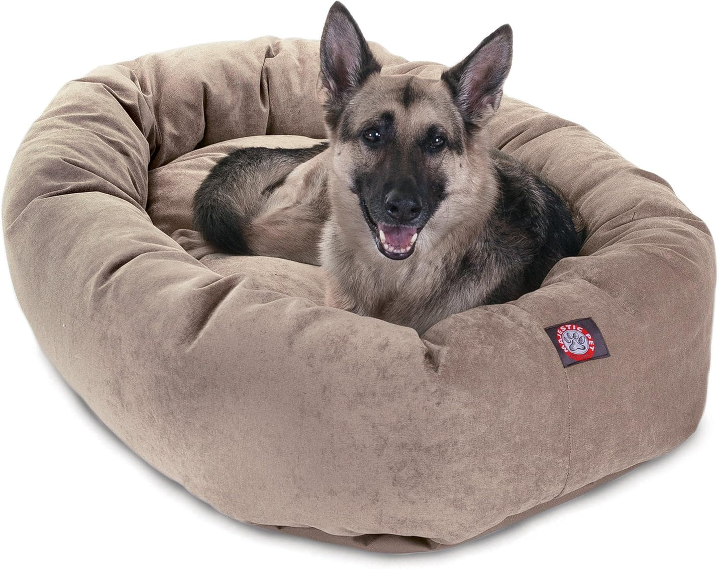 Majestic Pet 52 Inch Micro Velvet Calming Dog Bed Washable 52x35x11 (inch) – Cozy Soft Round Donut Dog Bed with Spine for Head Support - Pet Bed X- Large - Pearl