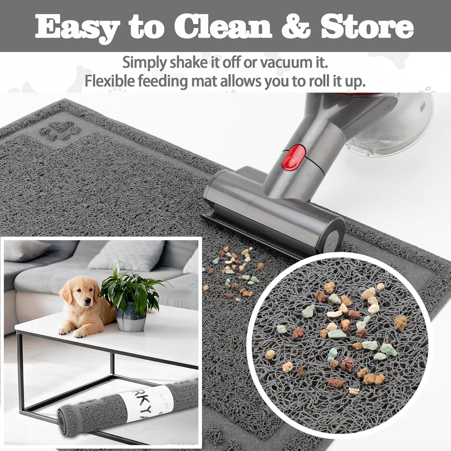 Darkyazi Pet Feeding Mat Large for Dogs and Cats,24"×36" Flexible and Easy to Clean Feeding Mat,Best for Non Slip Waterproof Feeding Mat (Grey)