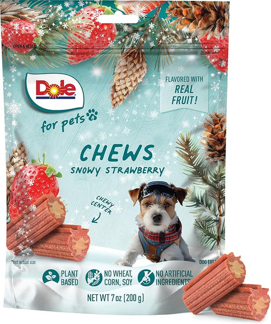 Dole for Pets Dog Chews, Snowy Strawberry, Flavored with Real Fruit, No Wheat, Corn, Soy, Artificial Flavors, Colors, or Preservatives, 7 Ounce