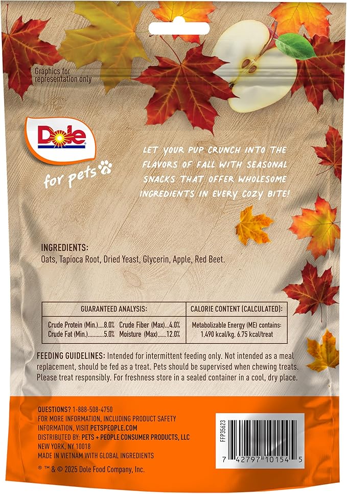 Dole for Pets Dog Biscuits, Autumn Apple Flavor, Flavored with Real Fruit, No Wheat, Corn, Soy, Artificial Flavors, Colors, or Preservatives, 7 Oz