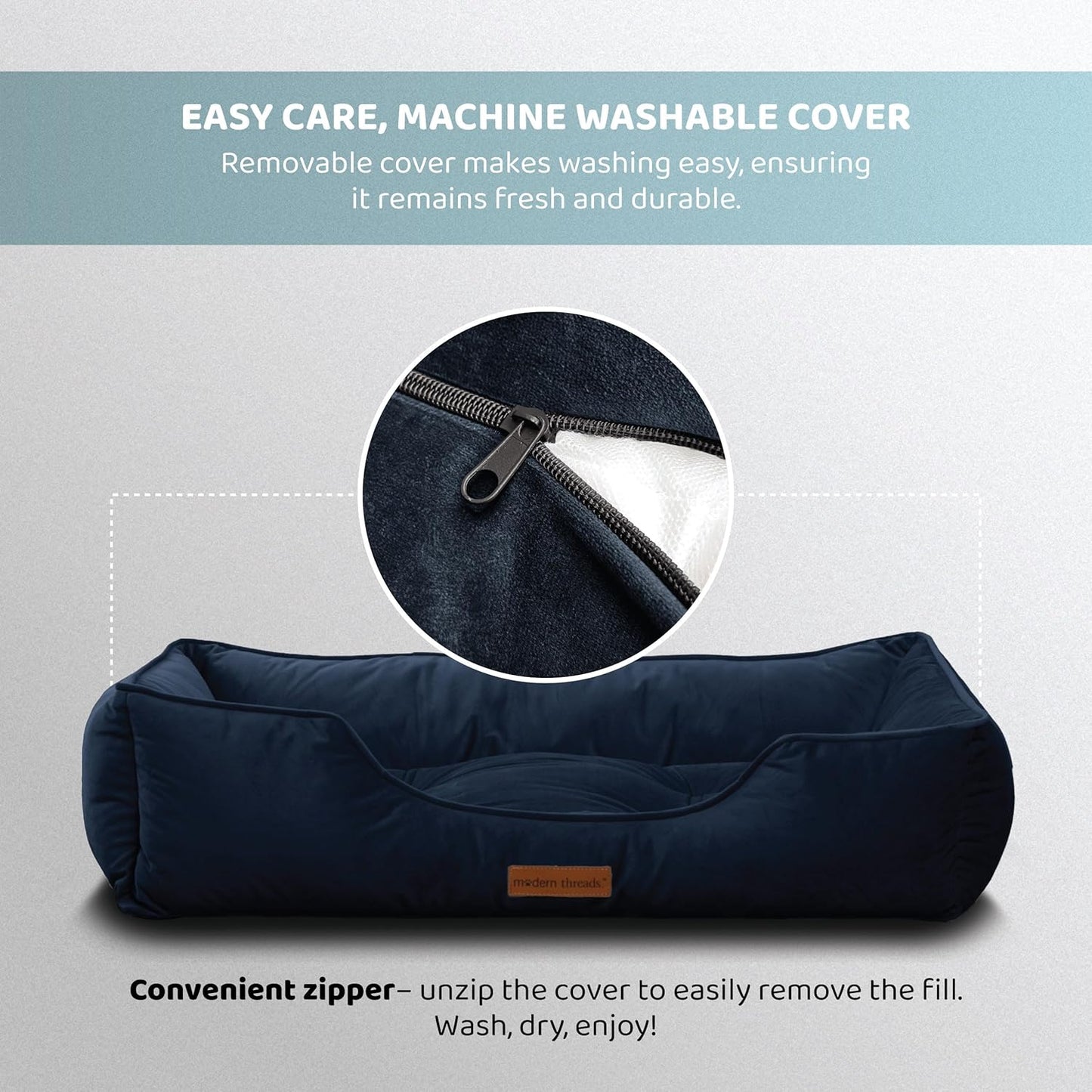 Modern Threads Luxury Dog Bed - Comfortable Tufted Velvet Cushion for Small to Large Dogs - Machine Washable - Durable & Cute Sleep Space for Pets - Pamper Your Pet with Cozy Beds - Denim