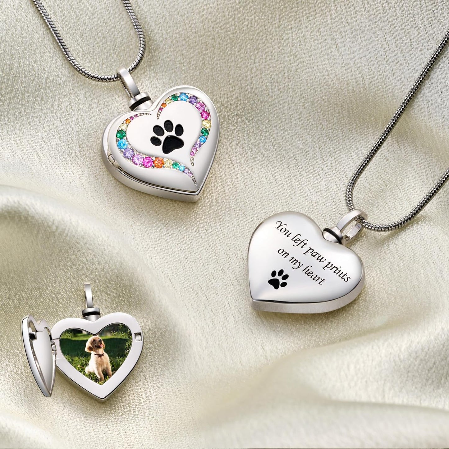 Fanery Sue Personalized Pet Ashes Necklace for Dog Cat Custom Photo&Text Pet Loss Sympathy Gift Cremation Jewelry