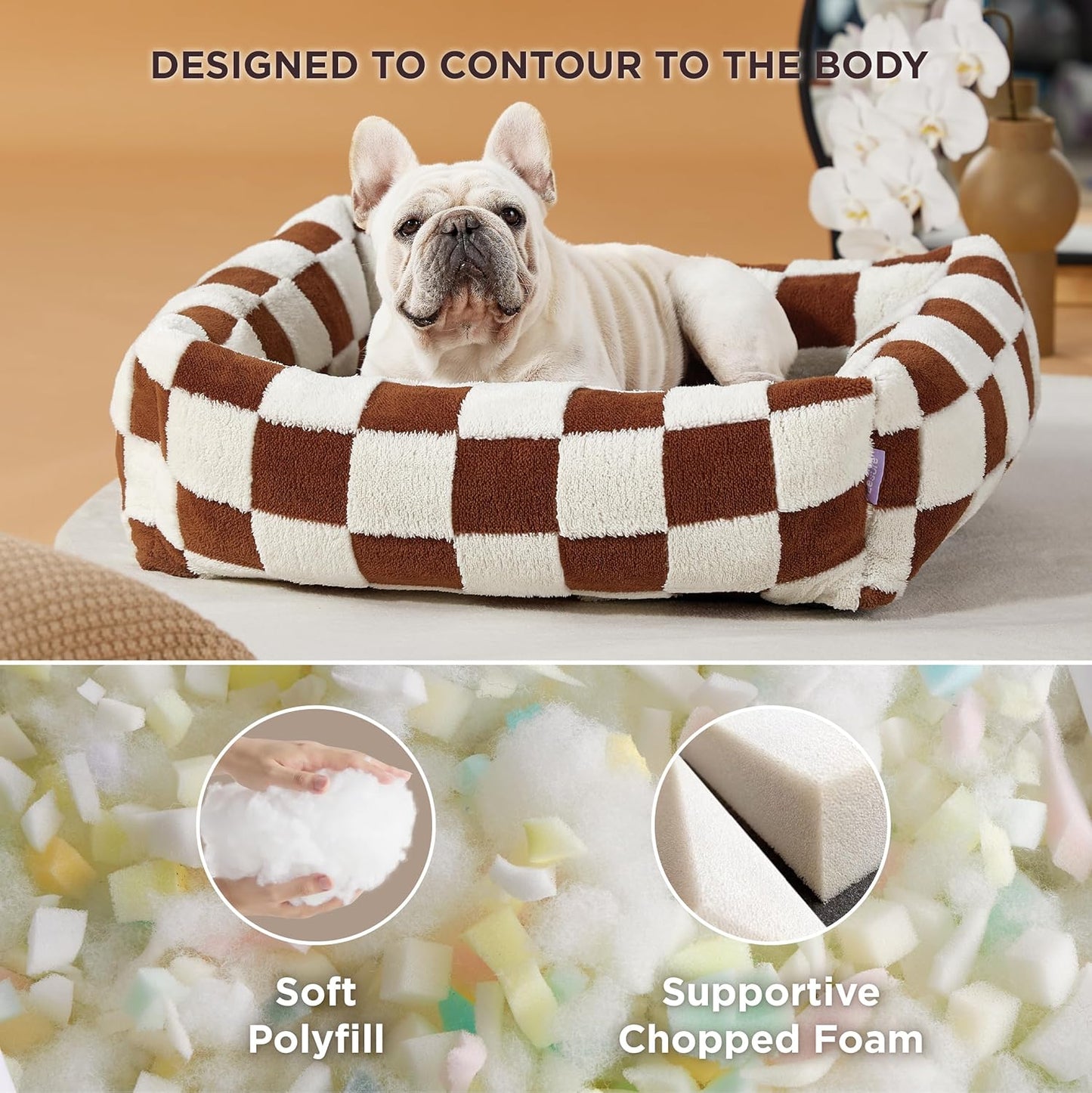 Lesure Cute Dog Bed for Medium Dogs - Washable Pet Beds,Cozy Rectangle Orthopedic Sofa with Jacquard Shaggy Plush & Anti Slip Bottom,30x24x8inches