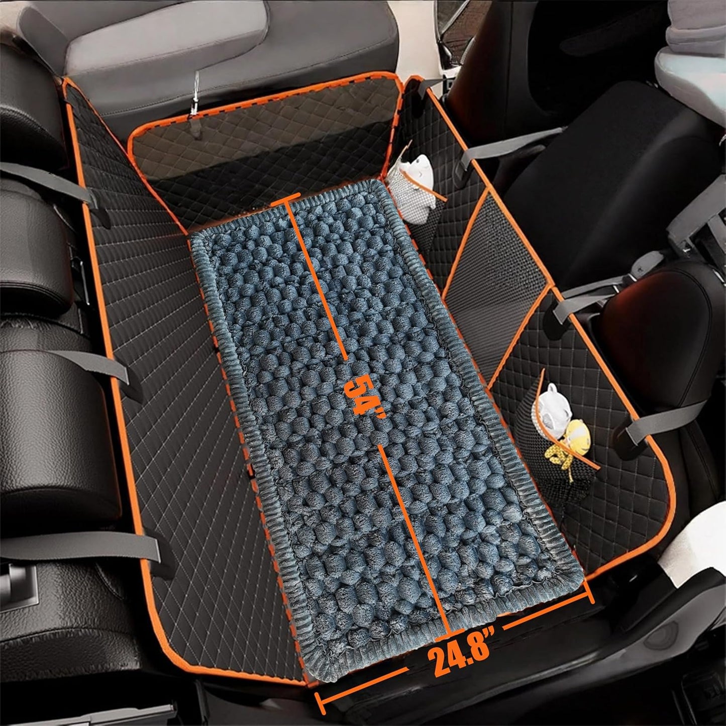 Dog Car Seat Cover for Back Seat, Big Dog Bed for Car, Suitable for Back Seat Extender for Dogs，Backseat Pet Bed Mat，Non-Slip Travel Pet Mat (Plaid Dark Gray, 24.8"x54")