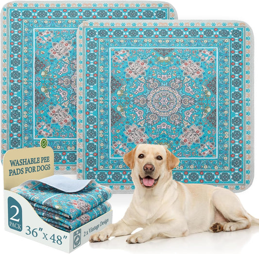 Homimp Washable Pee Pads for Dogs, 2 Pack Reusable Puppy Pads Waterproof, Absorbent and Leakproof Dog Pee Pads, Non Slip Puppy Training Pads, Pet Mat for Floor,Crate,Couch,Whelping,Blue, 36"x48"