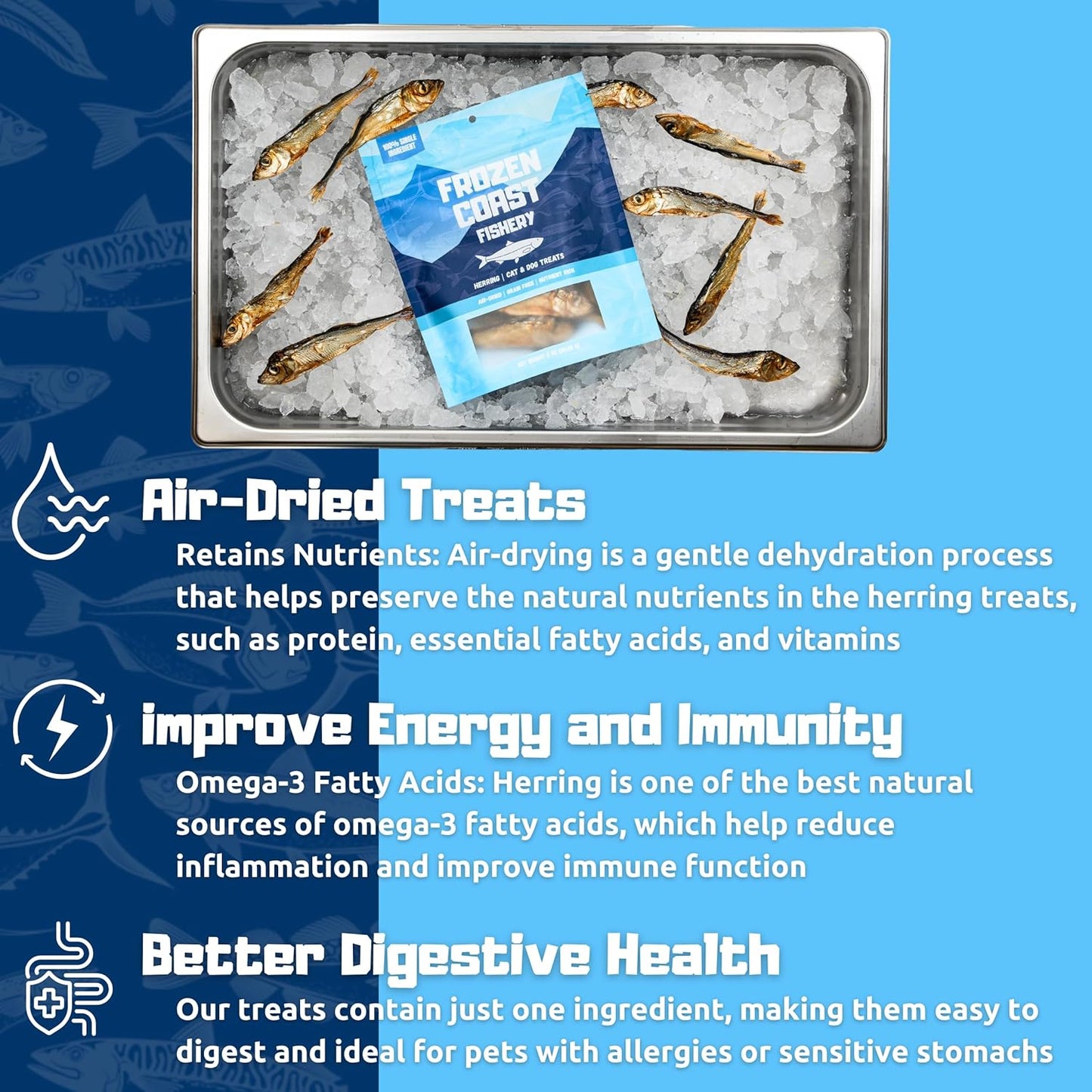 Frozen Coast Herring Cat & Dog Treats, Wild-Caught, All-Natural, High Protein (3 oz Bag)