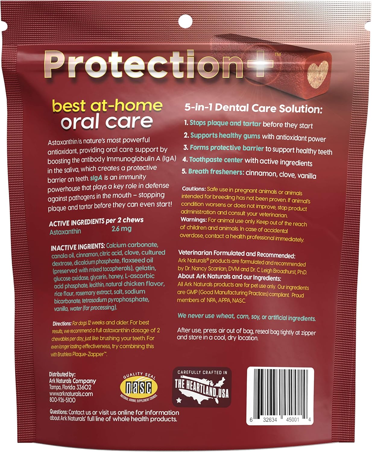 ARK NATURALS Protection Plus Brushless Toothpaste for Medium Breeds, 18 oz Bag, Dog Dental Chew with Toothpaste Center, Prevent Plaque & Tartar, Freshen Breath