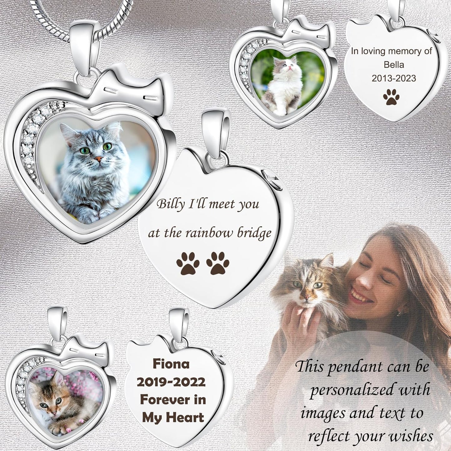 Fanery Sue Personalized Pet Ashes Necklace for Dog Cat Custom Photo&Text Pet Loss Sympathy Gift Cremation Jewelry