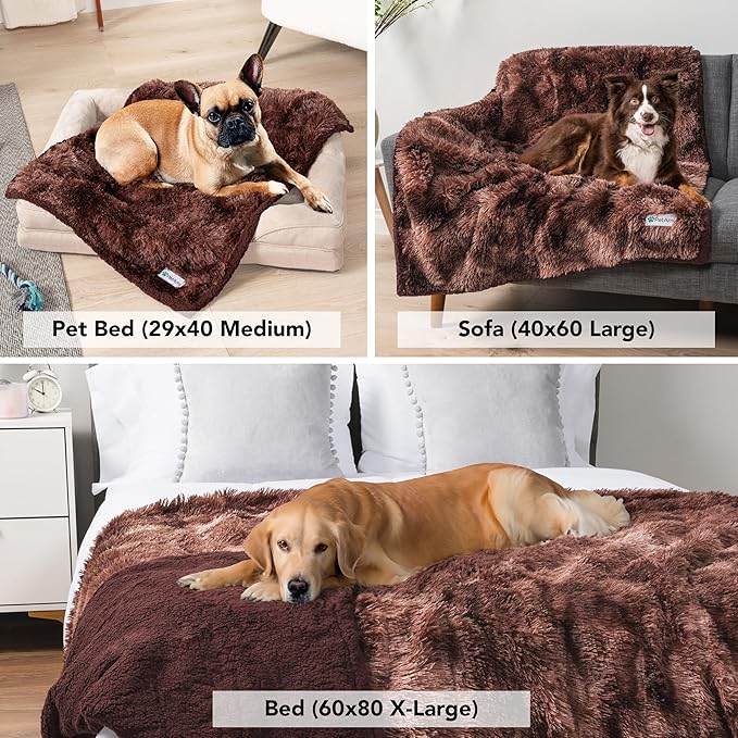 PetAmi Waterproof Dog Blanket for Large Dog, Calming Pet Blanket Bed Couch Cover Protector, Washable Sherpa Faux Fur Throw for Sofa Furniture Protection, Soft Fluffy 60x80 Tie-Dye Brown
