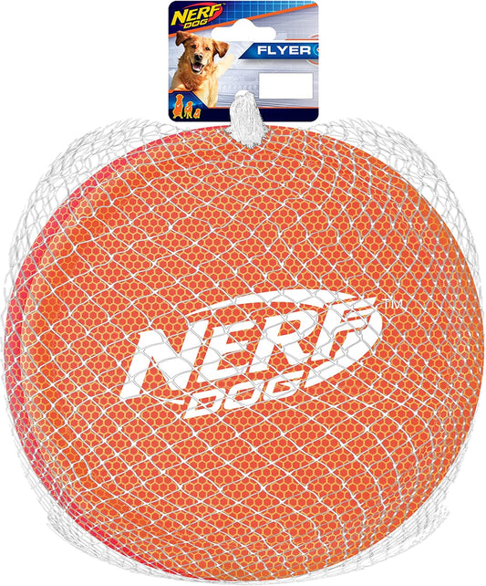 Nerf Dog Nylon Flyer Dog Toy, Flying Disc, Lightweight, Durable and Water Resistant, Great for Beach and Pool, 9 inch Diameter, for Medium/Large Breeds, Two Pack, Orange and Red (8959)