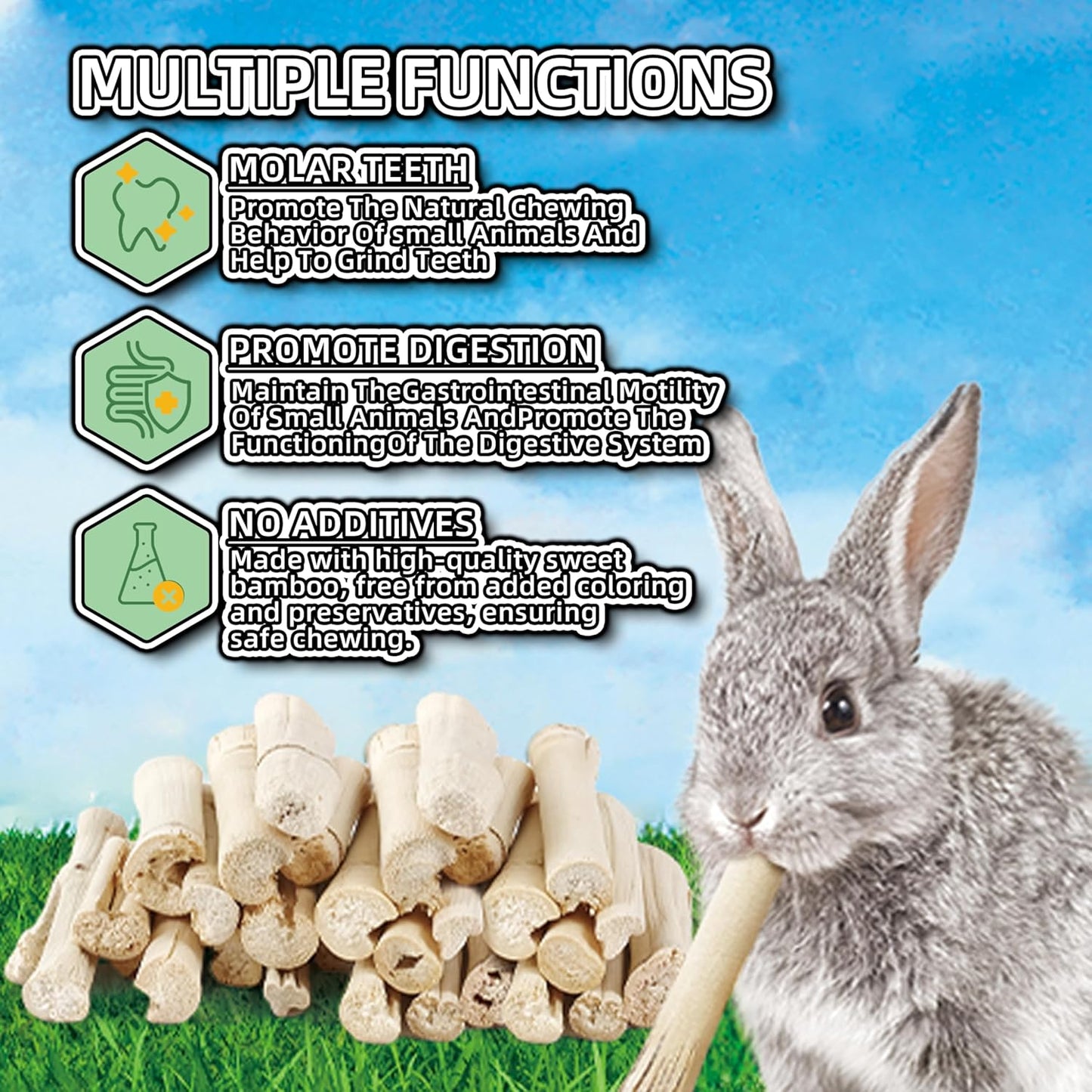 HIIMALEX Bunny Snacks 300g/10oz. Sweet Bamboo Molar Chew Treat Sticks for Rabbits Guinea Pigs Hamsters Small Animal