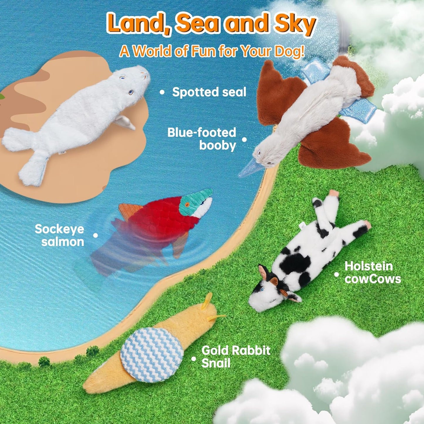 Nocciola Squeaky Dog Toys, 5 pcs Crinkle Plush Dog Toy, No Stuffing Dog Toys for Small Medium Large Dogs, Boredom Relief