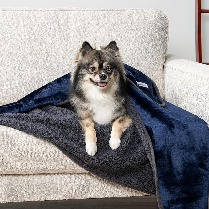 PetAmi Waterproof Dog Blanket for Medium Large Dogs, Pee Proof for Couch Bed, Reversible, Soft Fleece, Washable, 40x60 Navy/Gray