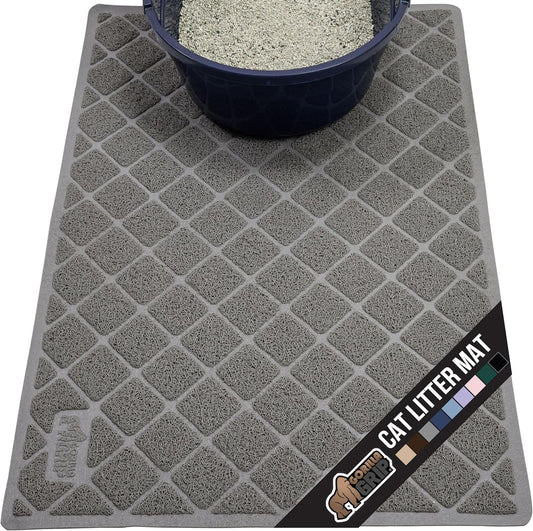 GORILLA GRIP Cat Litter Box Mat, Water Resistant, US Designed Kitty Litter Trapping Mats, Easy to Clean, Scatter Control, Less Mess and Clean Floors, Kitten Supplies for Indoor Cats, 24x17 Gray