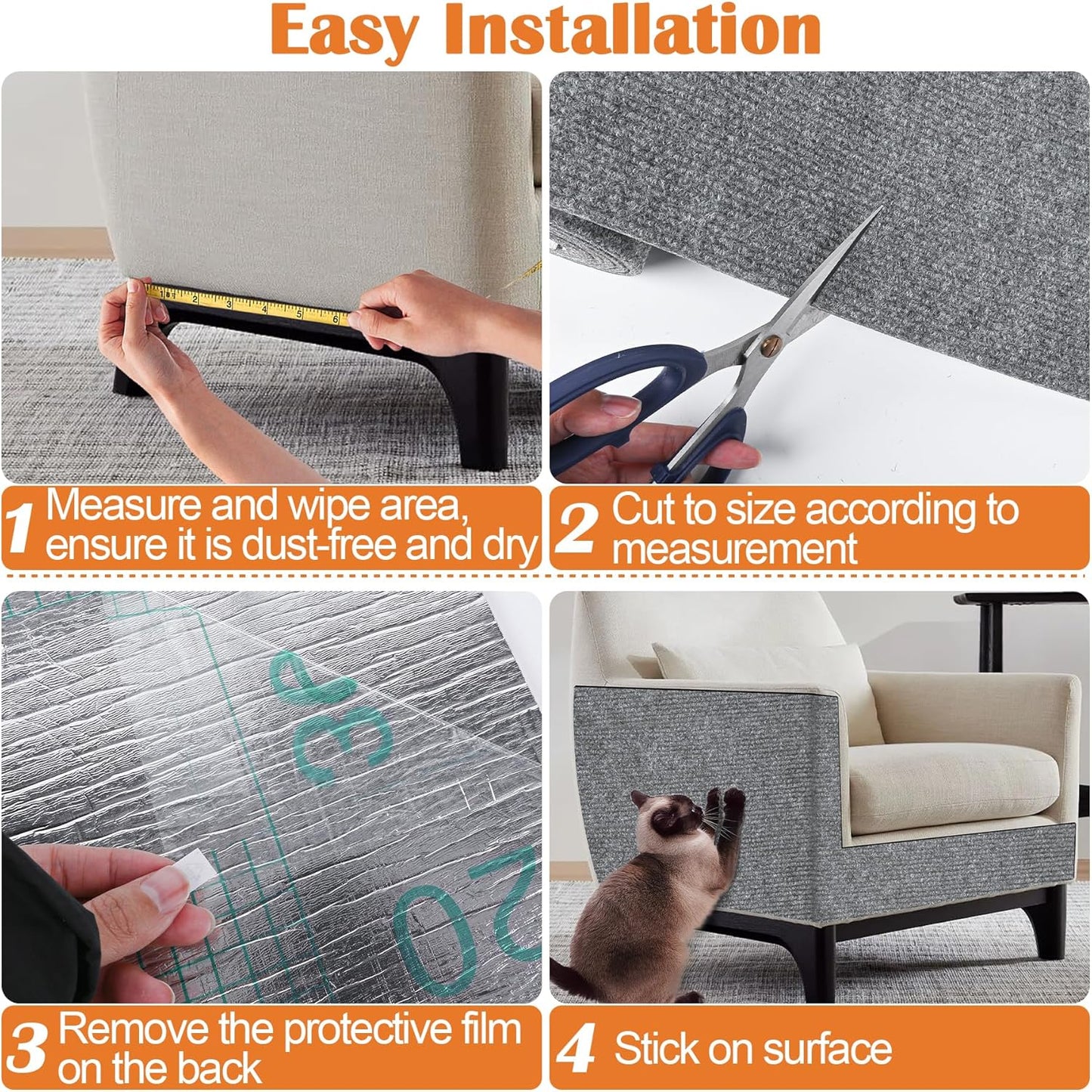 Cat Scratch Furniture Protector-100 x 15.8" Trimmable Self-Adhesive Cats Claws Scratch Pads, Cat Climbing Couch Protector for Protecting Furniture Couch Chair Sofa Cats Pet Gift (Light Gray)