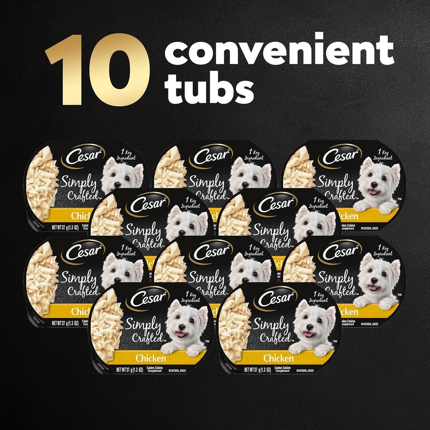 Cesar Simply Crafted Adult Wet Dog Food Meal Topper, Chicken, 1.3 oz. (10 Count, Pack of 1)