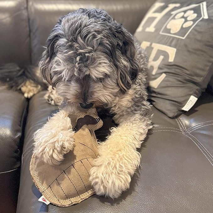 SPOT Dura-Fused Leather Raccoon Dog Toy – Real Leather & Jute Fabric, Double-Stitched & Durable, Squeaky Interactive Chew Toy for Moderate Chewers, Small & Medium Dogs, Soft Stuffed Fetch Toy, 7.25in