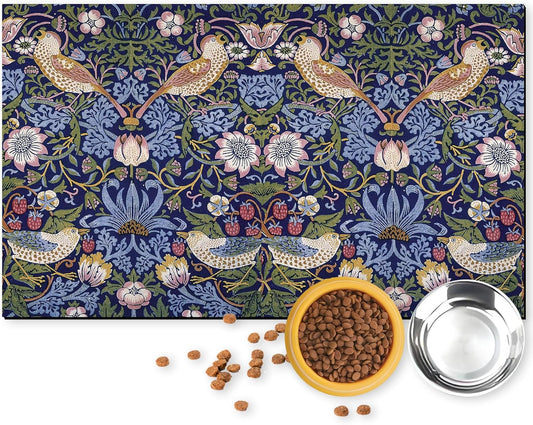 Pet Feeding Mat for Dogs and Cats - Super Absorbent Anti-Slip Bowl Pad, Eco-Friendly Washable Mat to Prevent Spills and Mess Retro Bird Mat 12"x20"