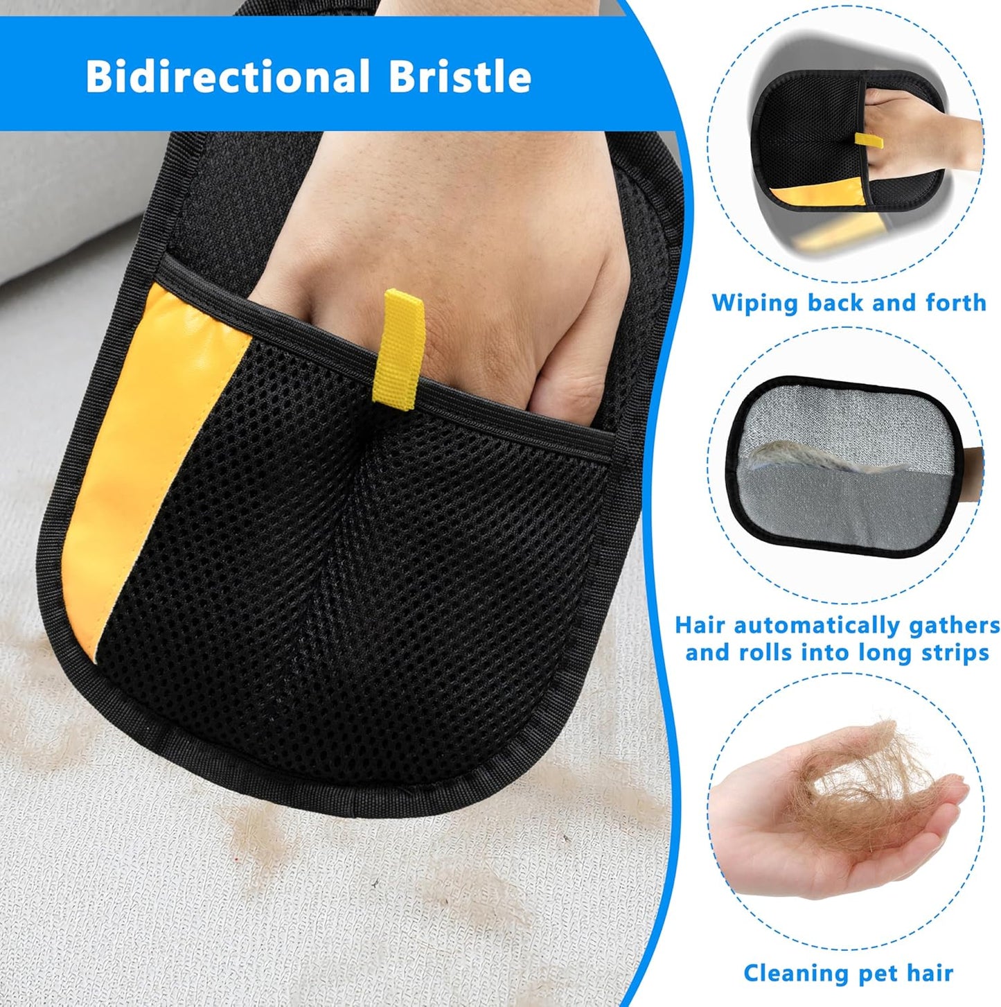 Electrostatic Pet Hair Removal Gloves, Reusable Pet Hair Remover Gloves for Cats & Dogs, Washable Cat Hair Removal Gloves, Upgraded Dog Hair Removal Tool, Cat & Dog Grooming Glove. (Black)