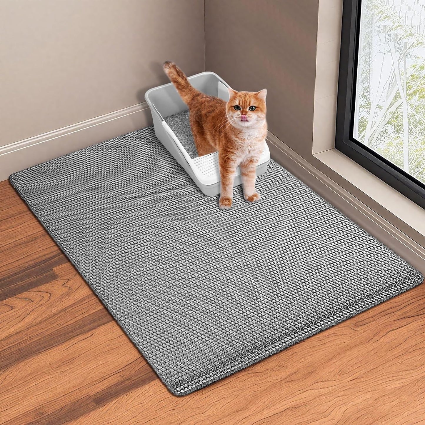 Cat Litter Mat,32"x22" Litter Box Mat,2 Layer Litter Trapping Mat for indoor cats,Litter Catcher Mats for kitty Pet,Cat Rug. Non-Slip Waterproof Urine Proof, Collapsable