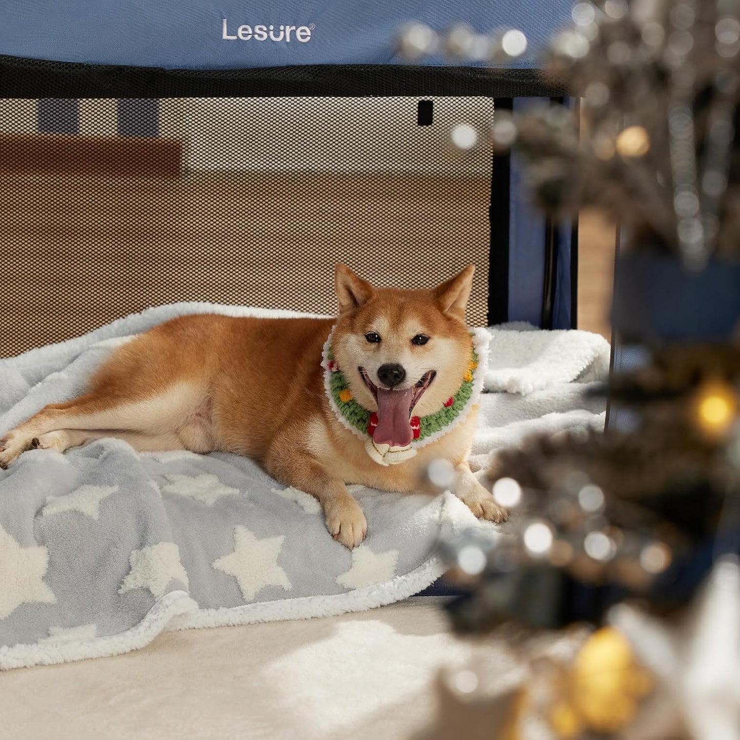 Lesure Waterproof Dog Blanket for Large Dogs - Washable Double Sided Dog Blankets with Warm Jacquard Shag and Soft Sherpa Fleece, Pet Cat Blanket for Couch Protection, 3D Textured Star, Grey