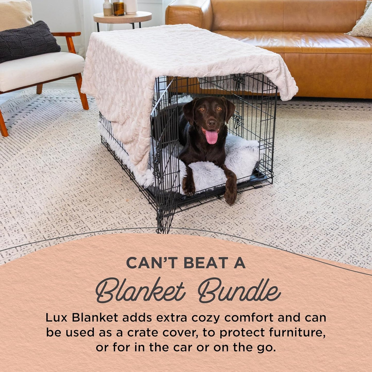 Best Friends by Sheri Bundle Set The Original Calming Lux Donut Cuddler Cat and Dog Bed + Pet Throw Blanket, Oyster, Extra Large, 45x45