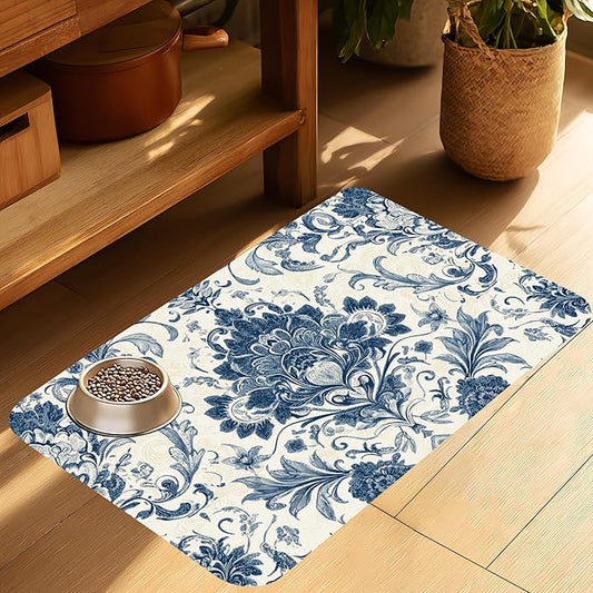 Vintage Floral Paisley Dog Food Mat-Absorbent Pet Feeding Mat for Food and Water Bowl, Quick Dry Dog Placemat with Rubber Backing-No Stains Pet Supplies for Messy Drinkers 16"x24"