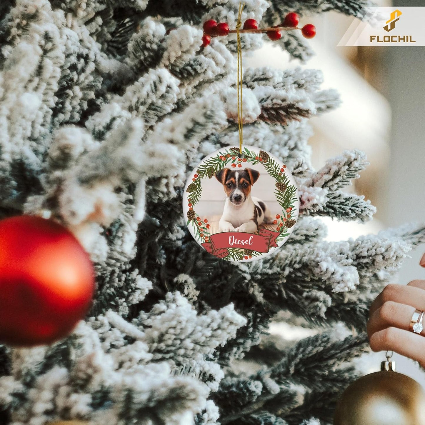 FLOCHIL Personalized Dog Christmas Ornaments, Custom Photo Name for Christmas Trees, Dog First Christmas Ornaments, Best Gifts for Pet Lovers